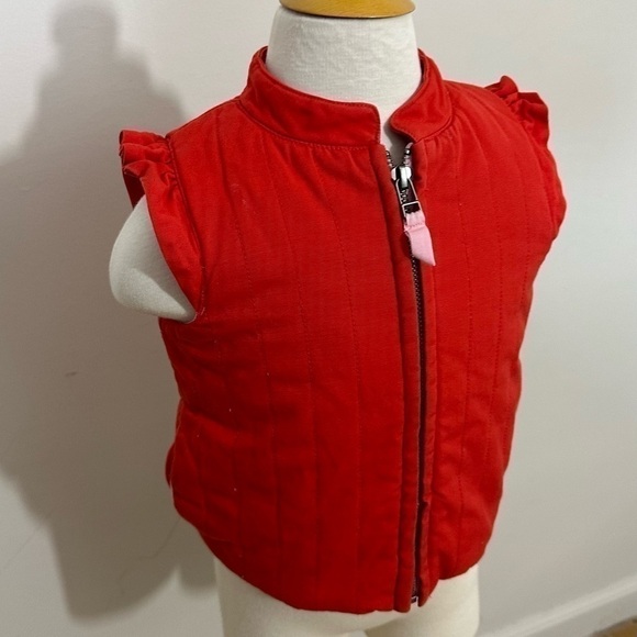 Tea sz 3  Girl toddler sz vest in a red cotton with pink lining   Ruffle sleeve - Picture 7 of 12